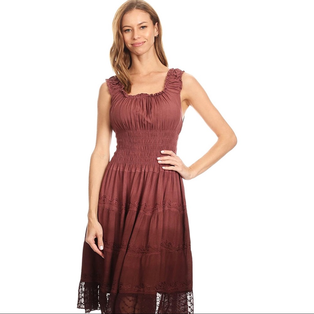 Sakkas Peasant Dress - chestnut brown - One Size